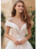Beaded Ivory Lace Crystal Waist Wedding Dress